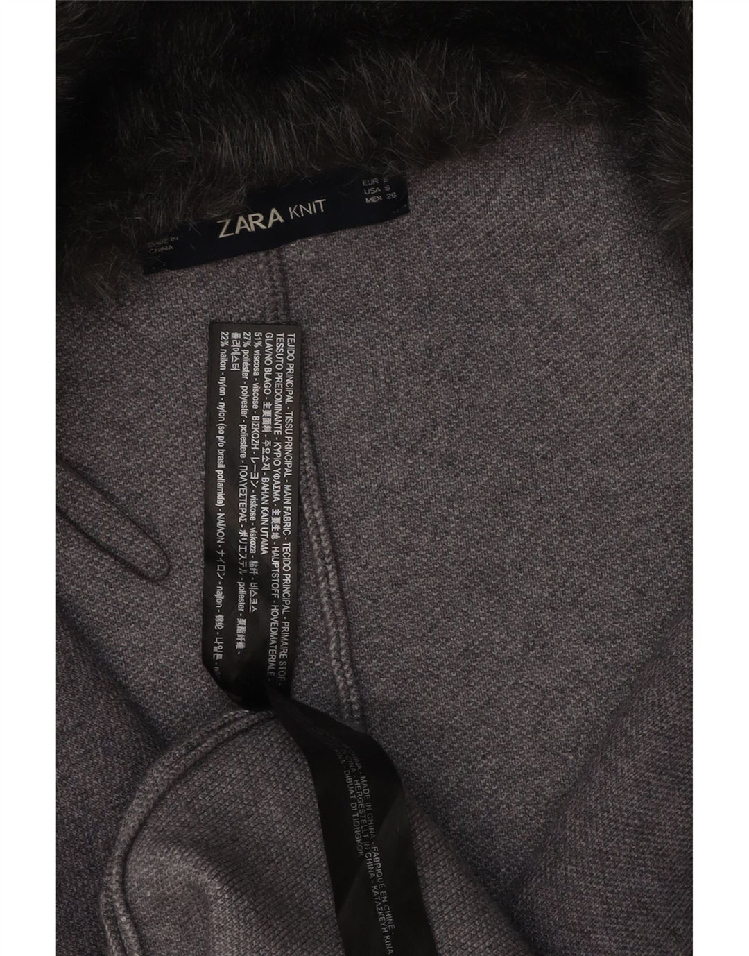 Zara Femme Poncho Manteau UK 10 Petit Gris Viscose