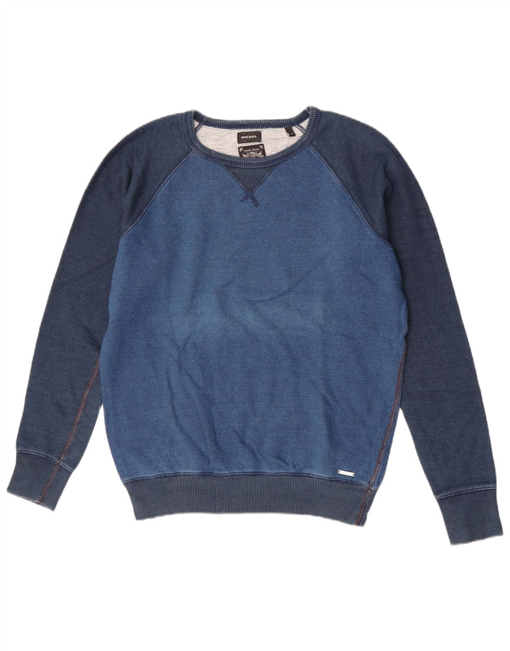Diesel Sweat-shirt en coton color block bleu moyen pour homme