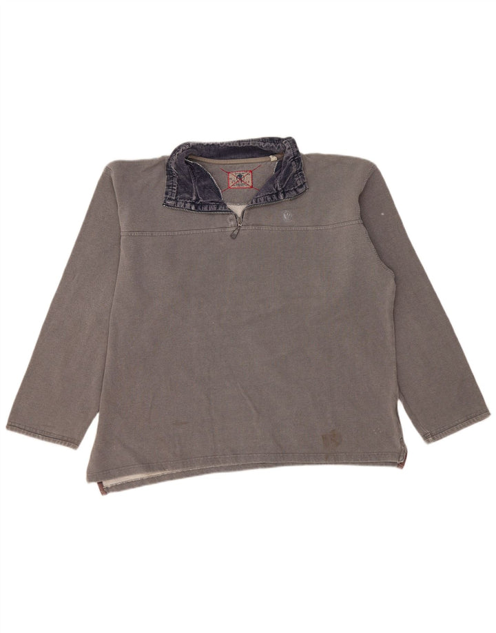 Fat Face Sweat-shirt à col zippé pour homme en coton gris Taille L