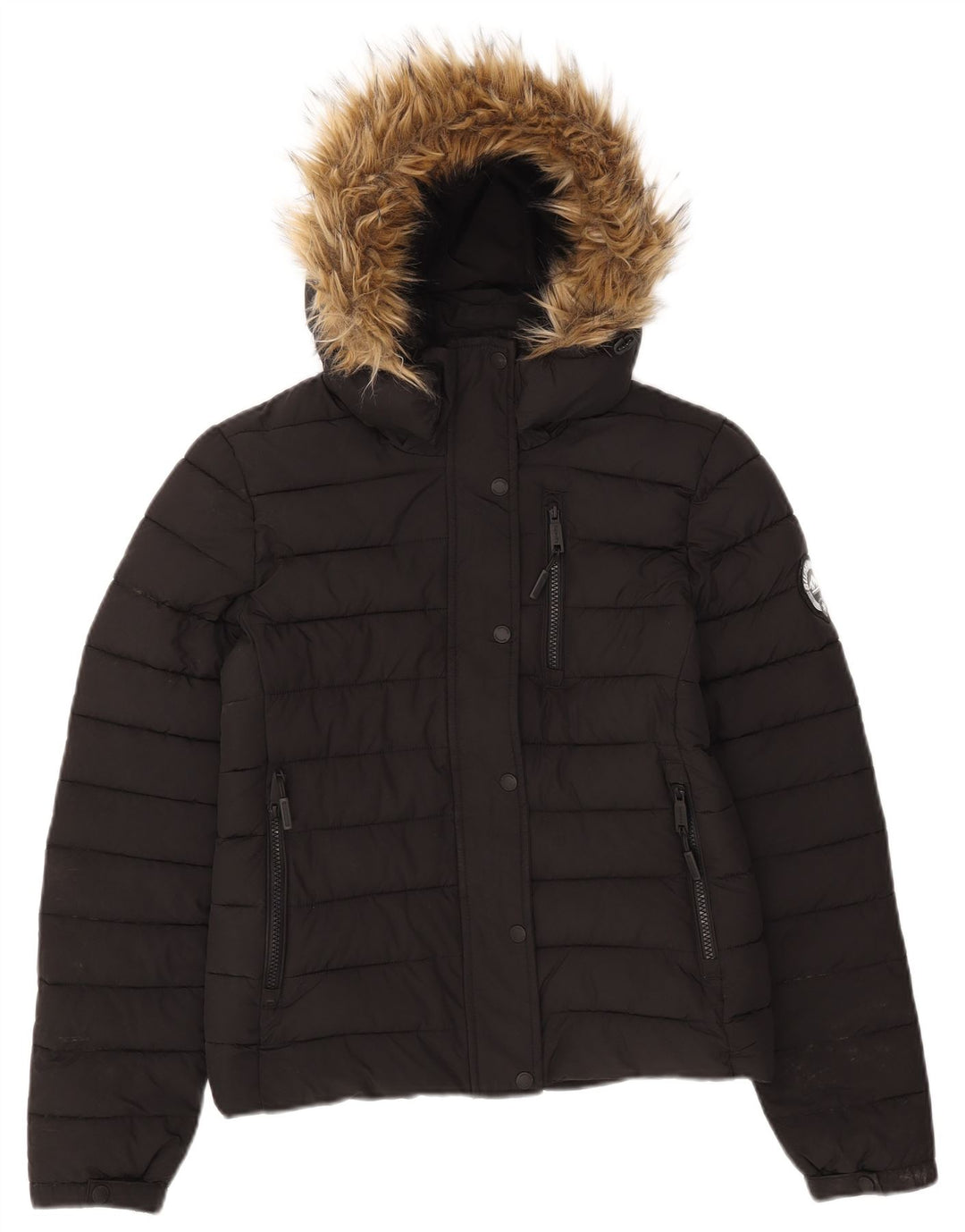 Superdry Veste matelassée à capuche pour femme UK 10 Small Noir Polyester