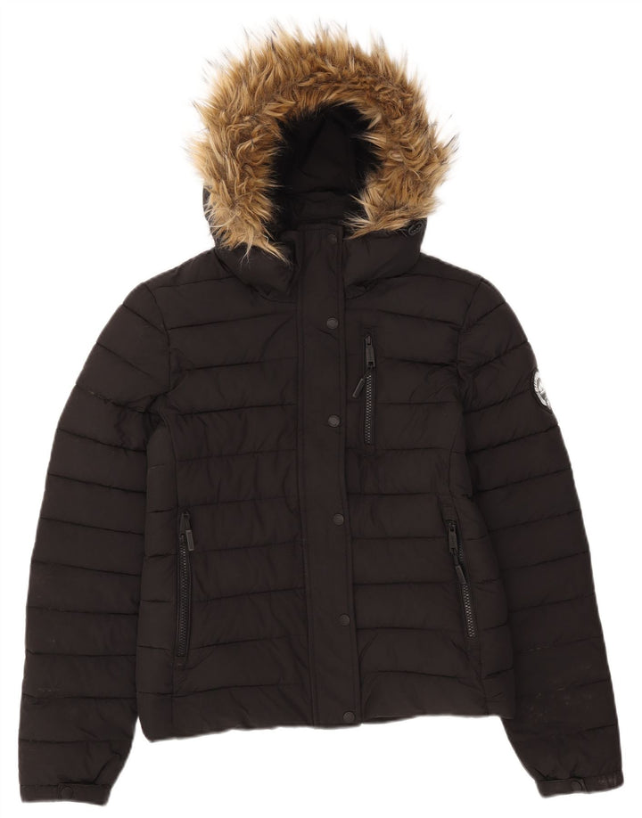 Superdry Veste matelassée à capuche pour femme UK 10 Small Noir Polyester