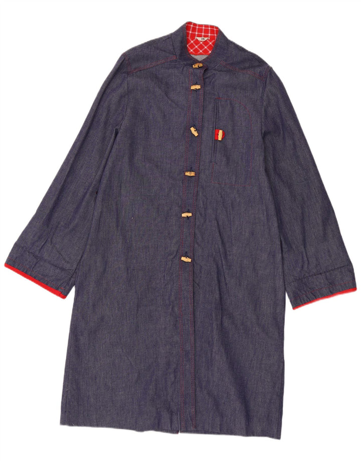 vintage Femme Pardessus EU 36 Petit Coton Bleu Marine