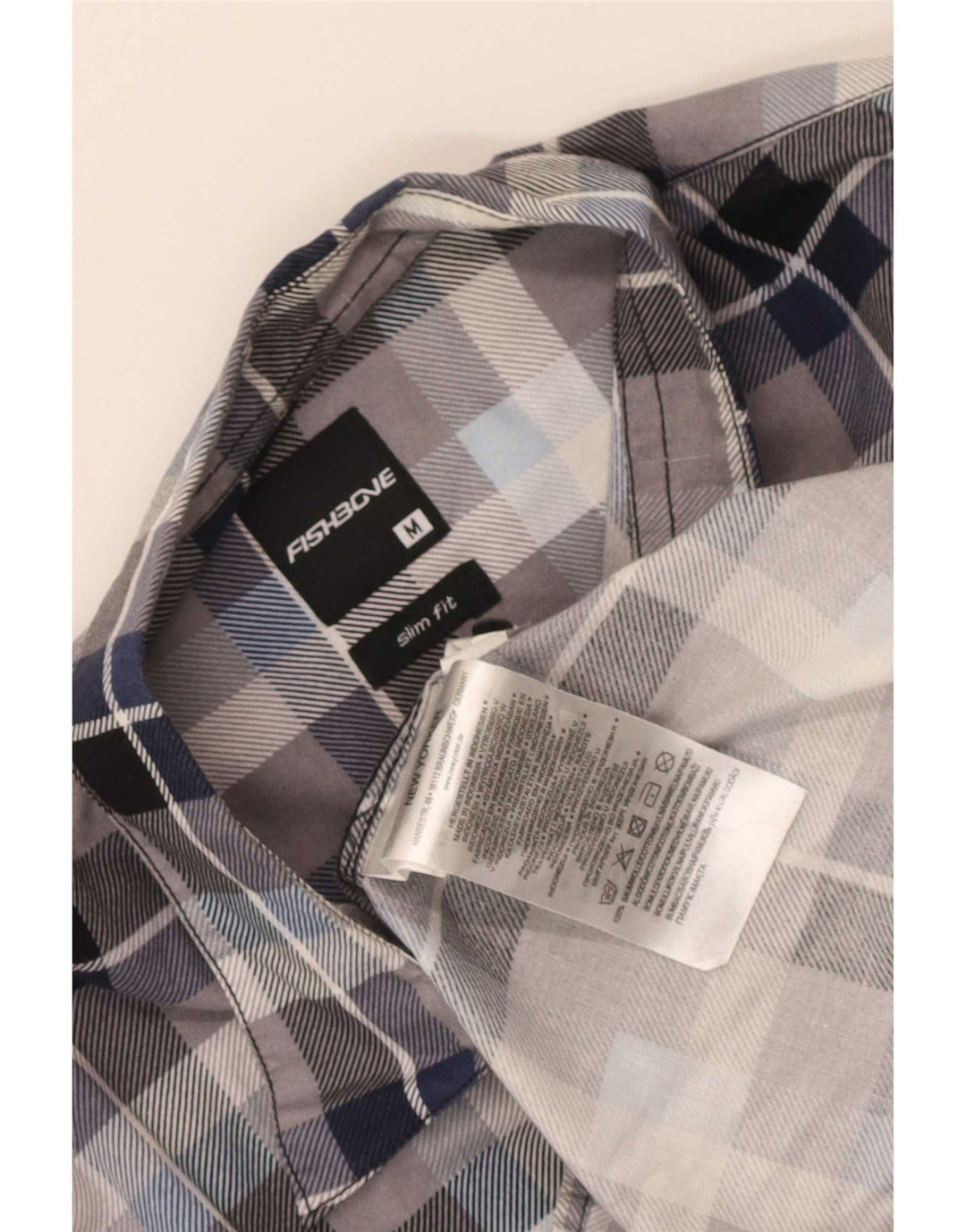 Fishbone Chemise Slim Fit en Flanelle Homme Bleu Moyen à Carreaux en Coton