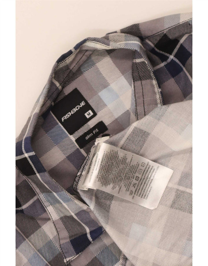 Fishbone Chemise Slim Fit en Flanelle Homme Bleu Moyen à Carreaux en Coton