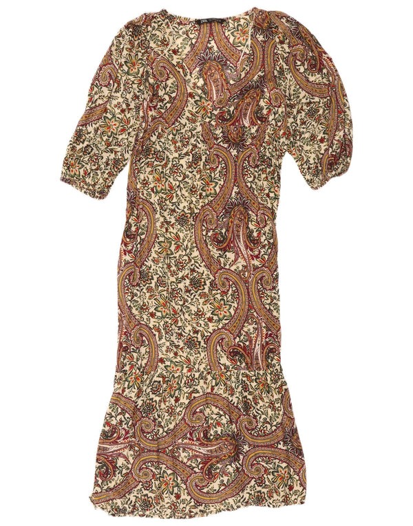 Zara Robe longue à manches 3/4 pour femme UK 10 Petit motif cachemire multicolore