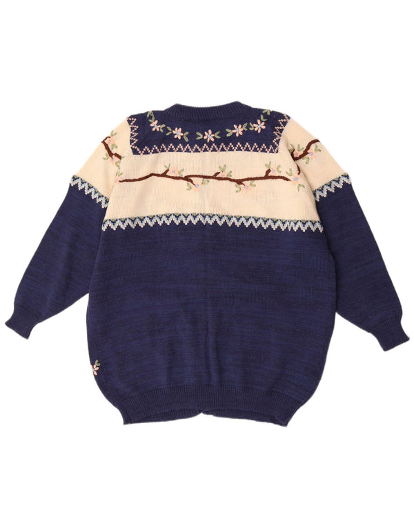 vintage Femmes Surdimensionné Cardigan Pull UK 18 XL Bleu Marine Floral