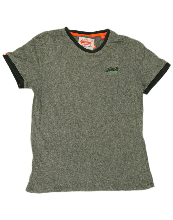Superdry Homme T-Shirt Top Large Vert Moucheté Coton
