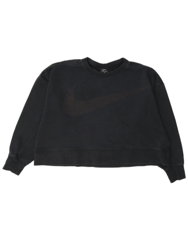 Nike Womens Dri Fit Crop Graphic Sweatshirt Jumper UK 16 Grand Bleu Marine