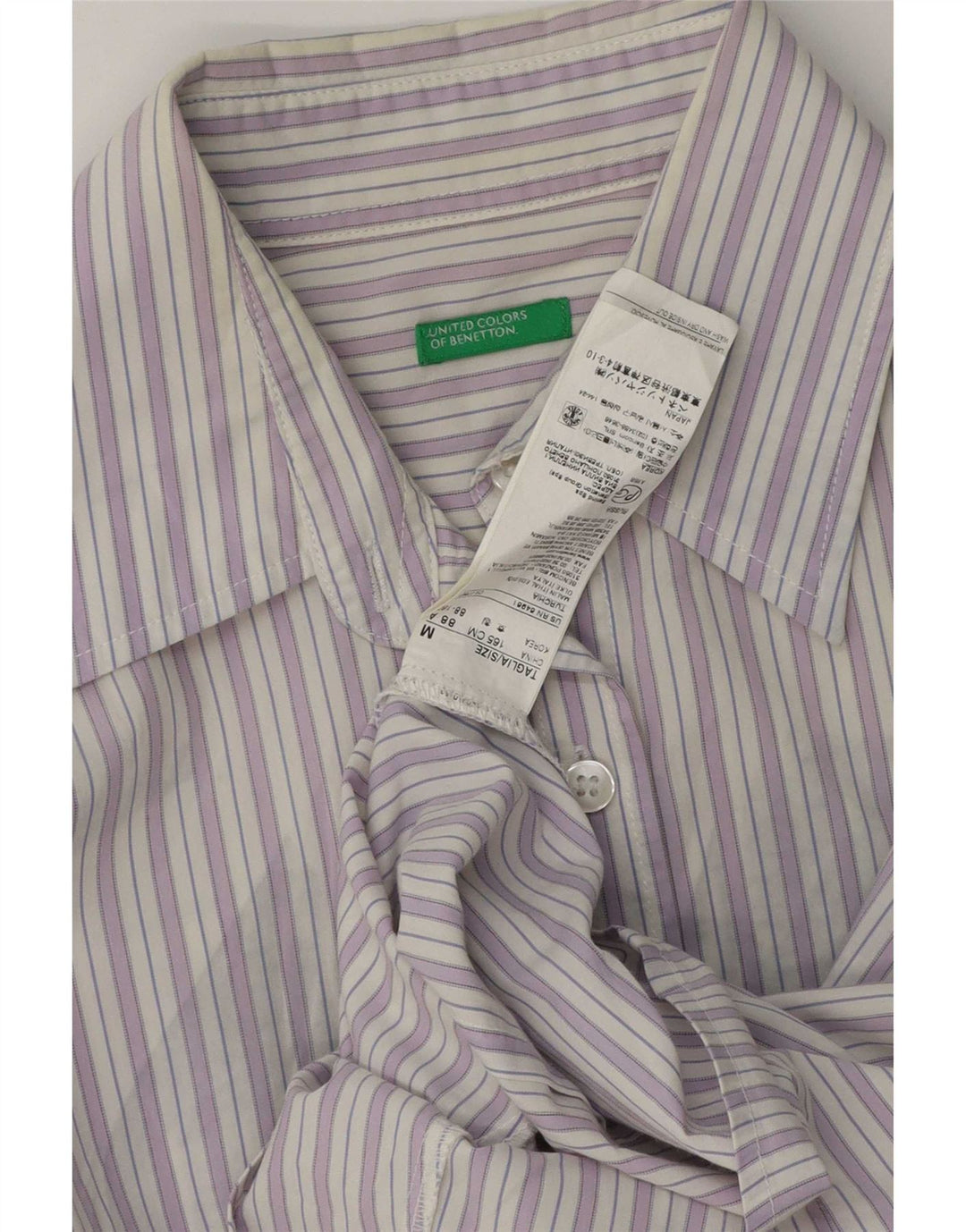 Benetton Chemise Femme UK 14 Coton Rayé Violet Moyen