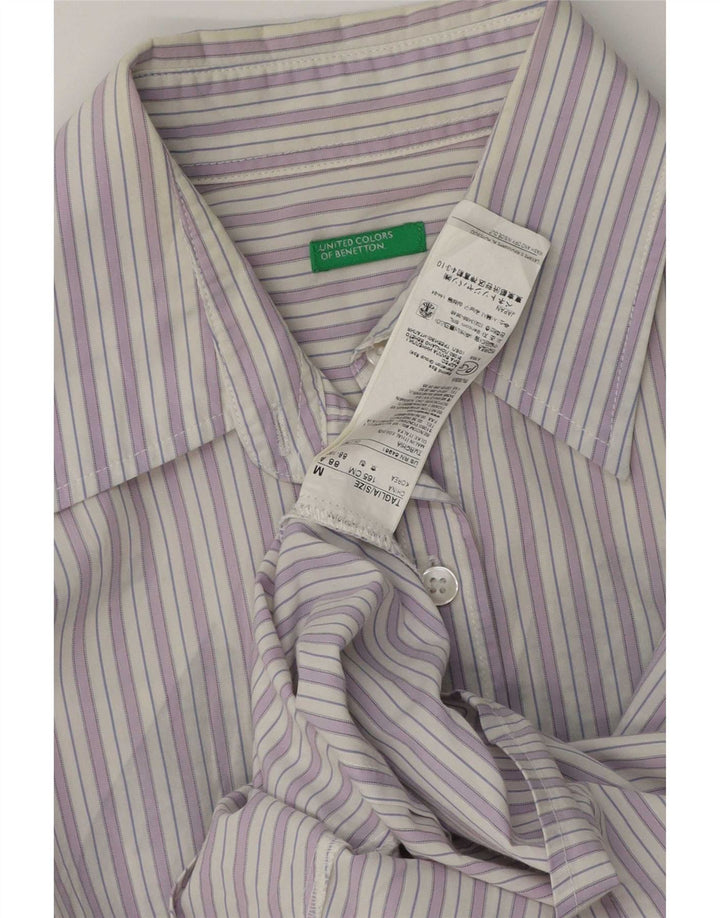 Benetton Chemise Femme UK 14 Coton Rayé Violet Moyen