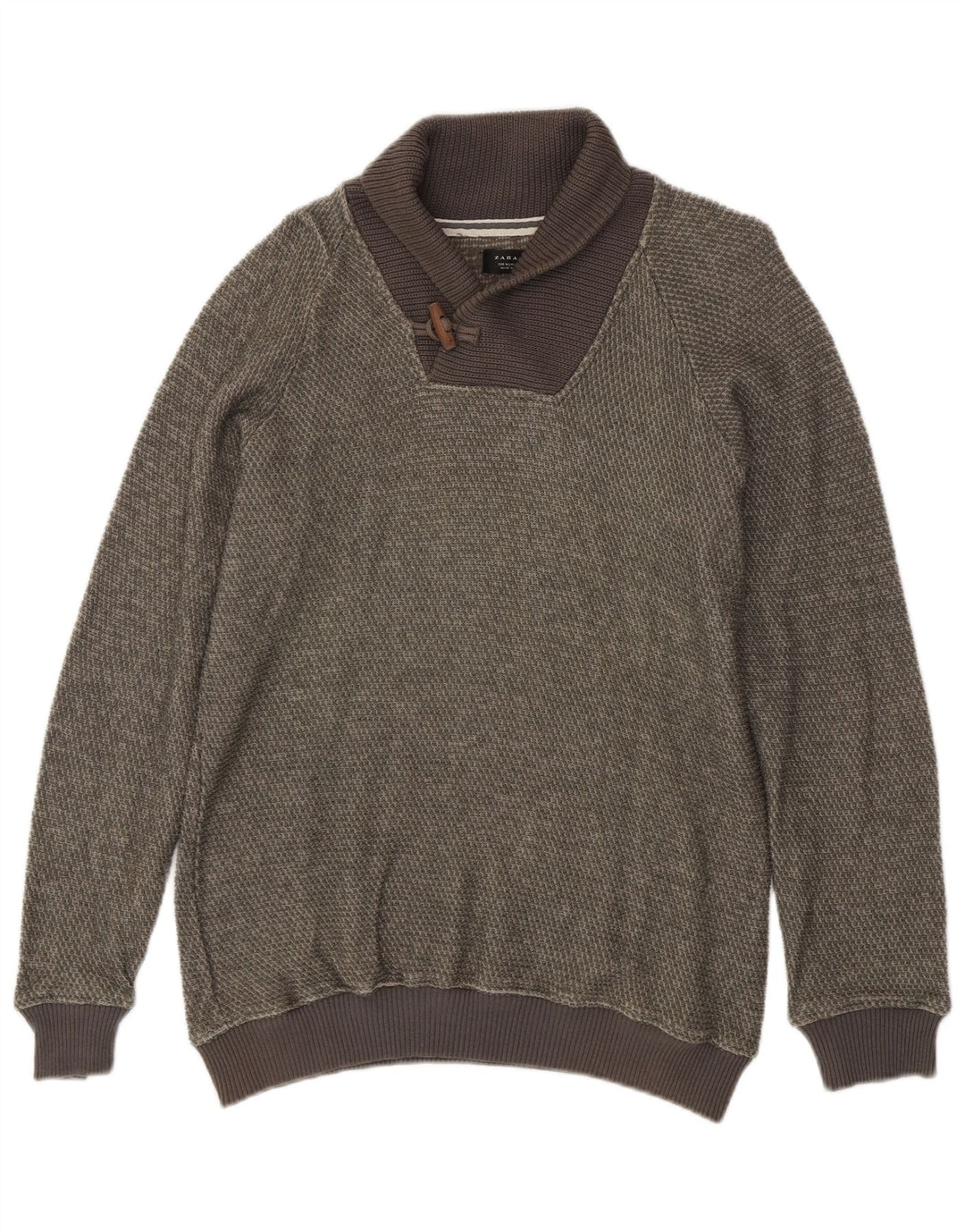 Zara Pull Col Châle Homme Vert Moyen Coton