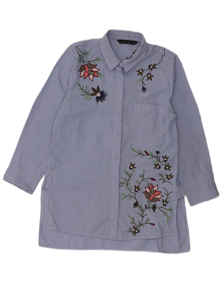 Zara Chemise à manches 3/4 pour femme UK 12 Bleu moyen à fines rayures