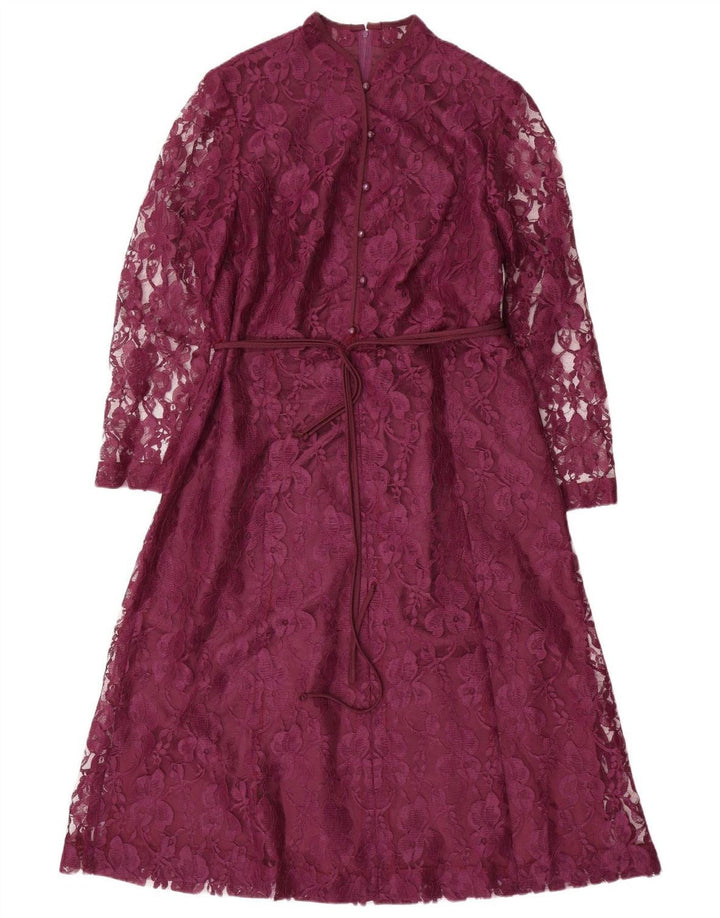 ESCO Robe trapèze à manches longues pour femme IT 46 Grand violet floral en polyester