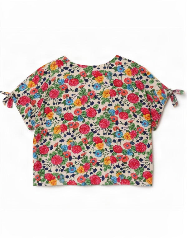vintage Womens Crop Blouse Top UK 14 Moyen Multicolore Floral