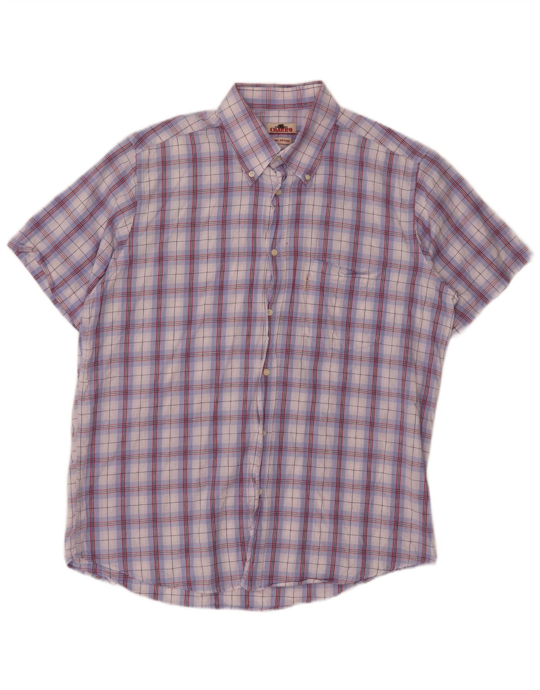 Charro Chemise à manches courtes pour homme XL en coton à carreaux violet