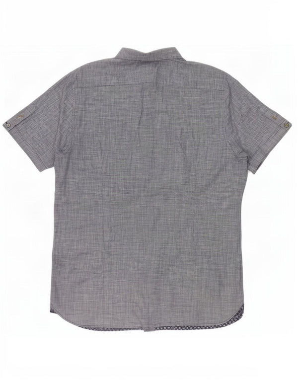 Ted Baker Chemise à manches courtes pour homme Taille 4 Large Bleu marine Pied-de-poule Coton