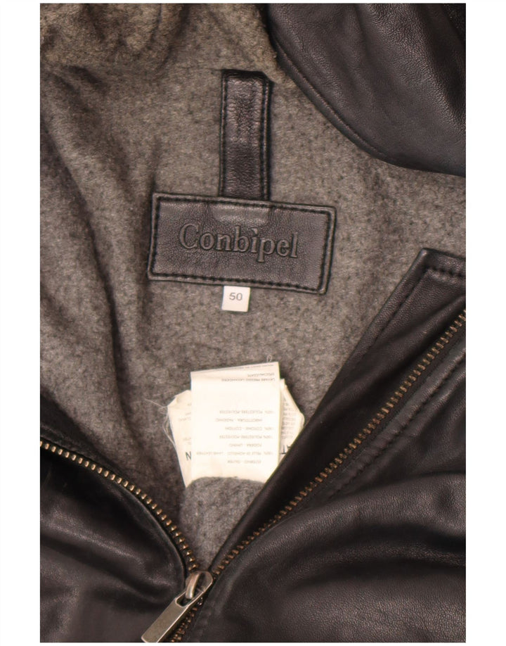 Conbipel Veste en Cuir à Capuche Homme IT 50 Large Cuir d'Agneau Noir