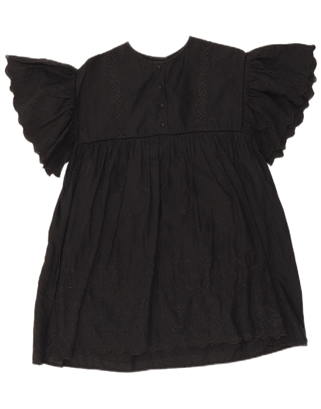 ZARA Robe trapèze chauve-souris fille 9-10 ans coton fleuri noir