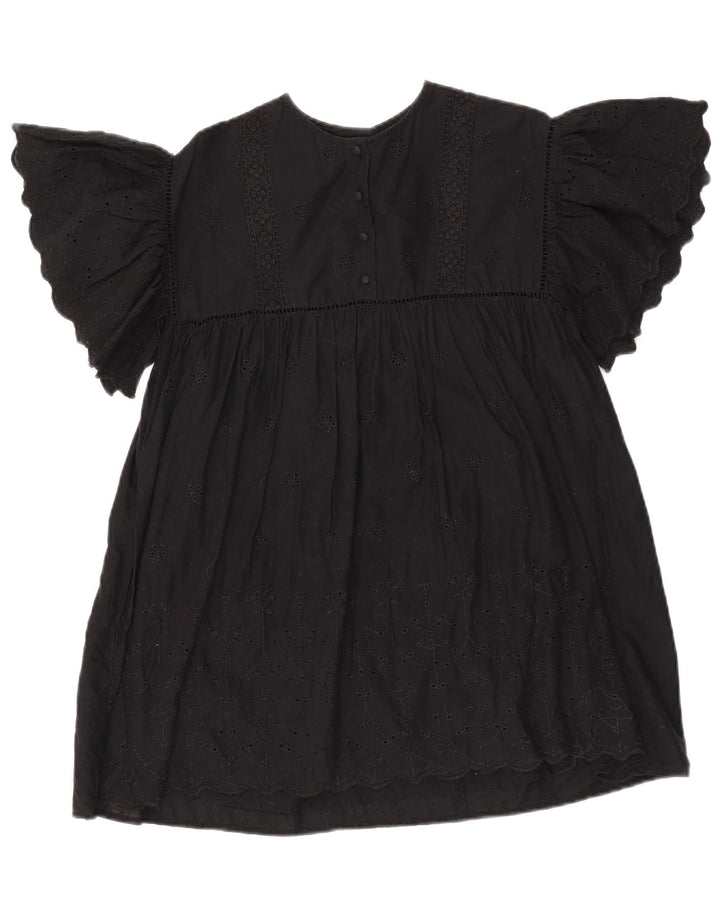 ZARA Robe trapèze chauve-souris fille 9-10 ans coton fleuri noir