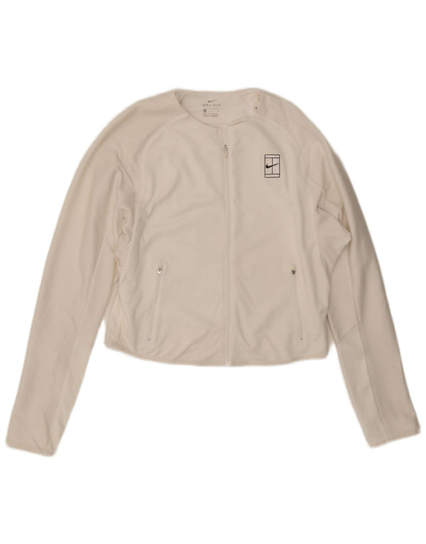 Nike Femme Dri Fit Crop Survêtement Top Veste UK 16 Grand Blanc Polyester