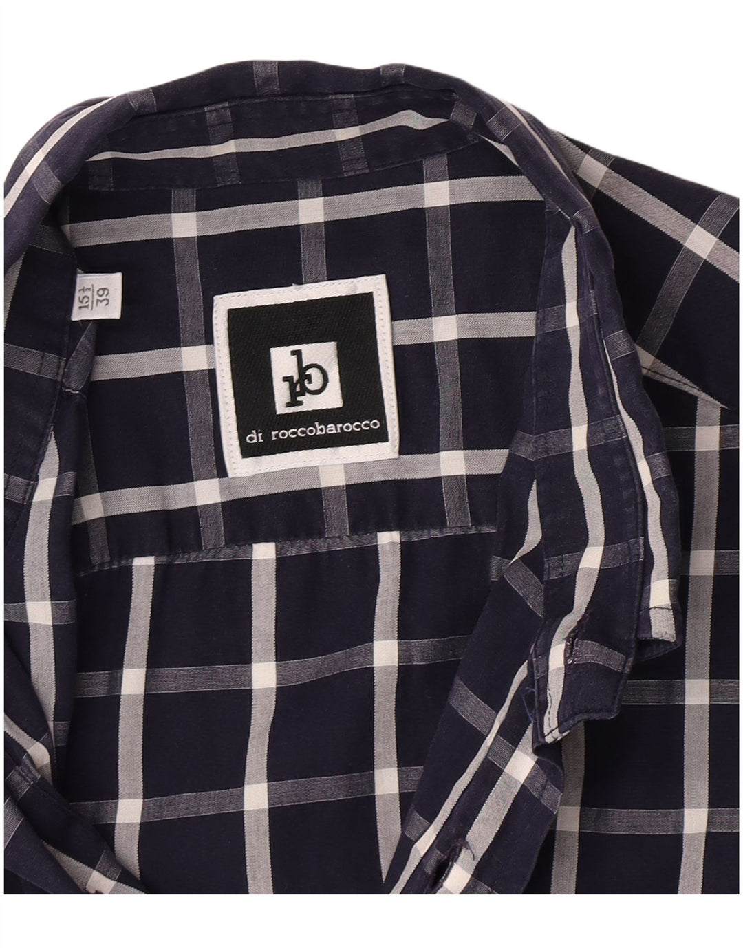 Roccobarocco Chemise à manches courtes pour homme Taille 39 15 1/2 Carreaux bleu marine moyen