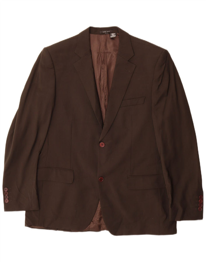 ZARA Veste blazer à 2 boutons pour homme EU 54 XL en laine marron