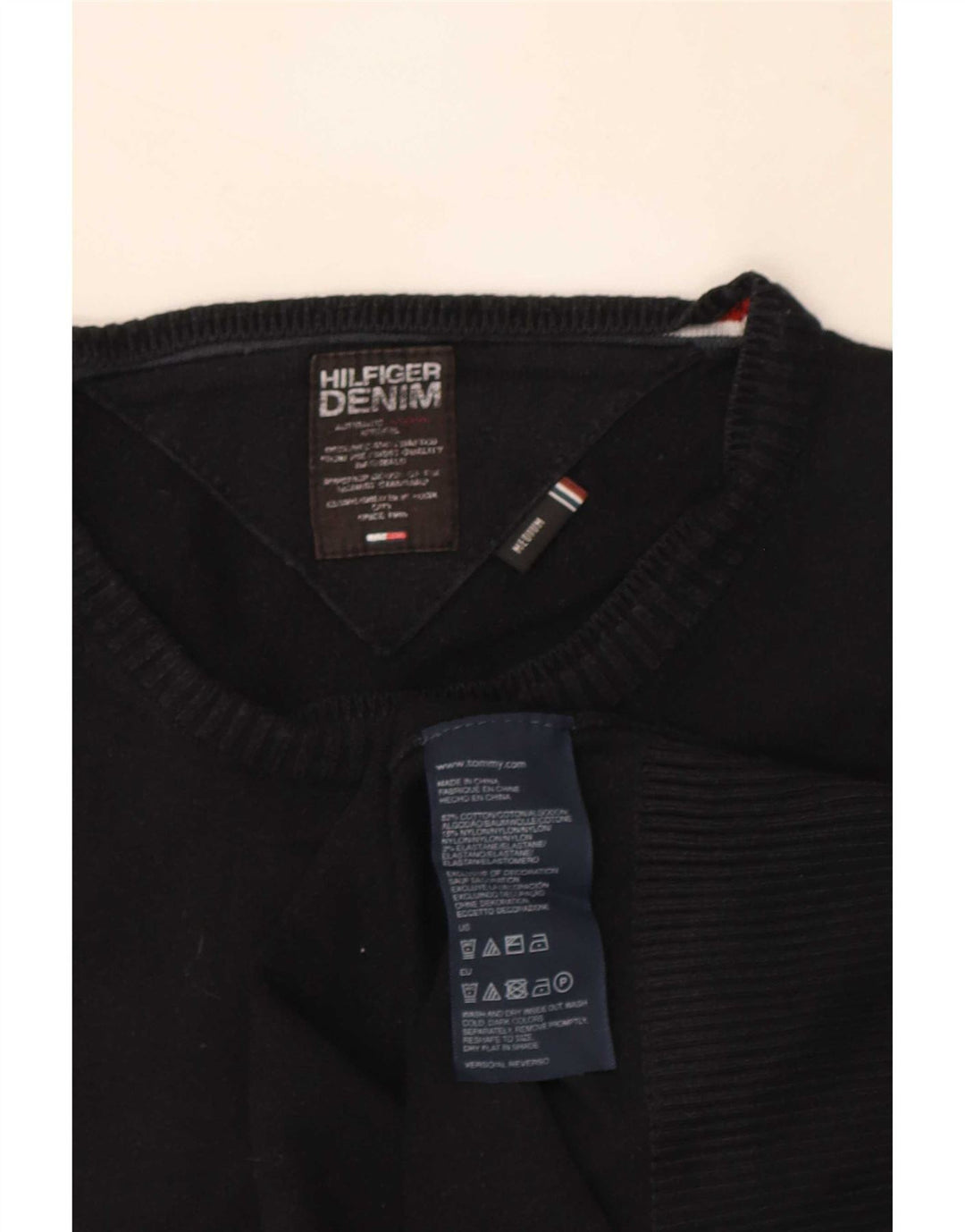 Tommy Hilfiger Pull à col rond pour homme en coton noir moyen