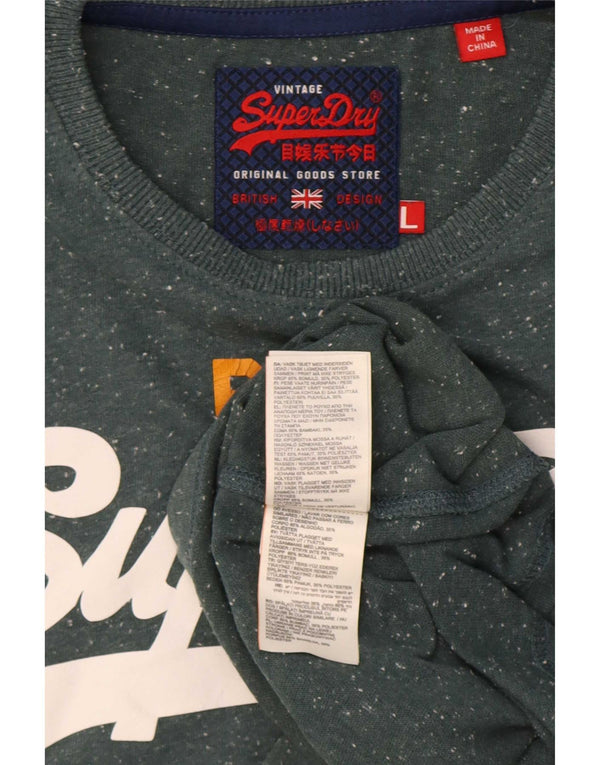 Superdry Homme T-Shirt Graphique Top Large Vert Moucheté Coton