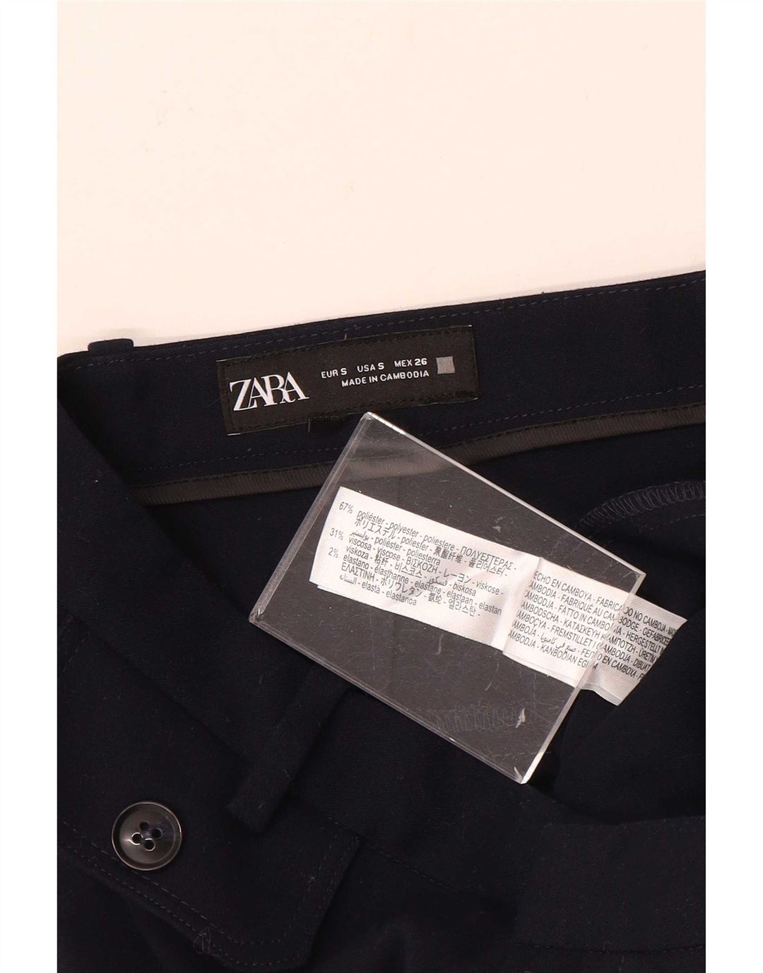 Zara Pantalon décontracté évasé pour femme Petit W26 L31 Bleu marine Polyester
