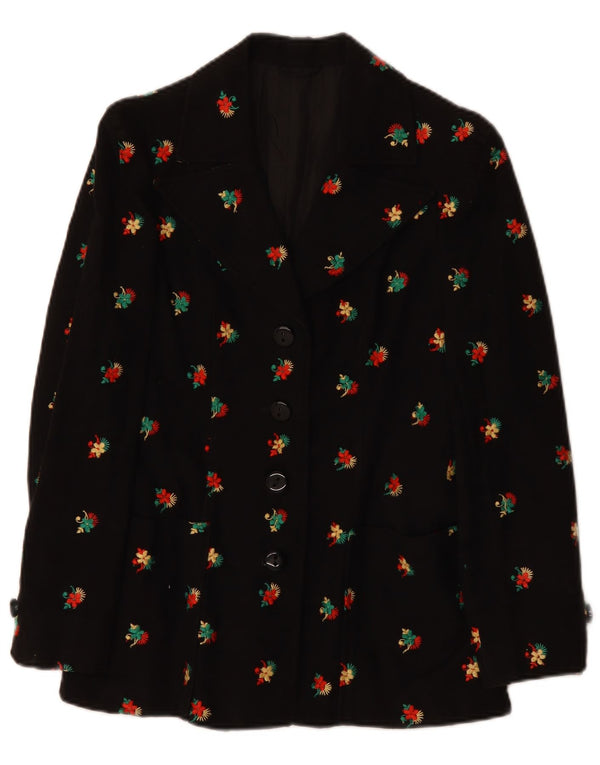 VINTAGE Femme 4 Bouton Blazer Veste UK 10 Petit Noir Floral