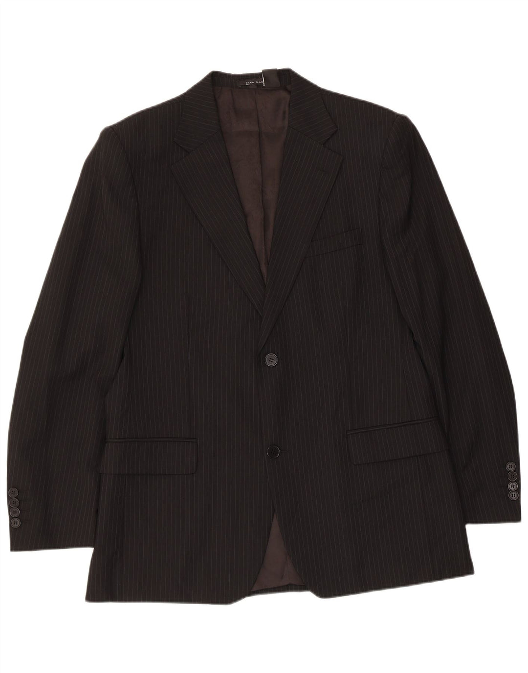ZARA Veste blazer à 2 boutons pour homme EU 50 en laine à fines rayures noires moyennes