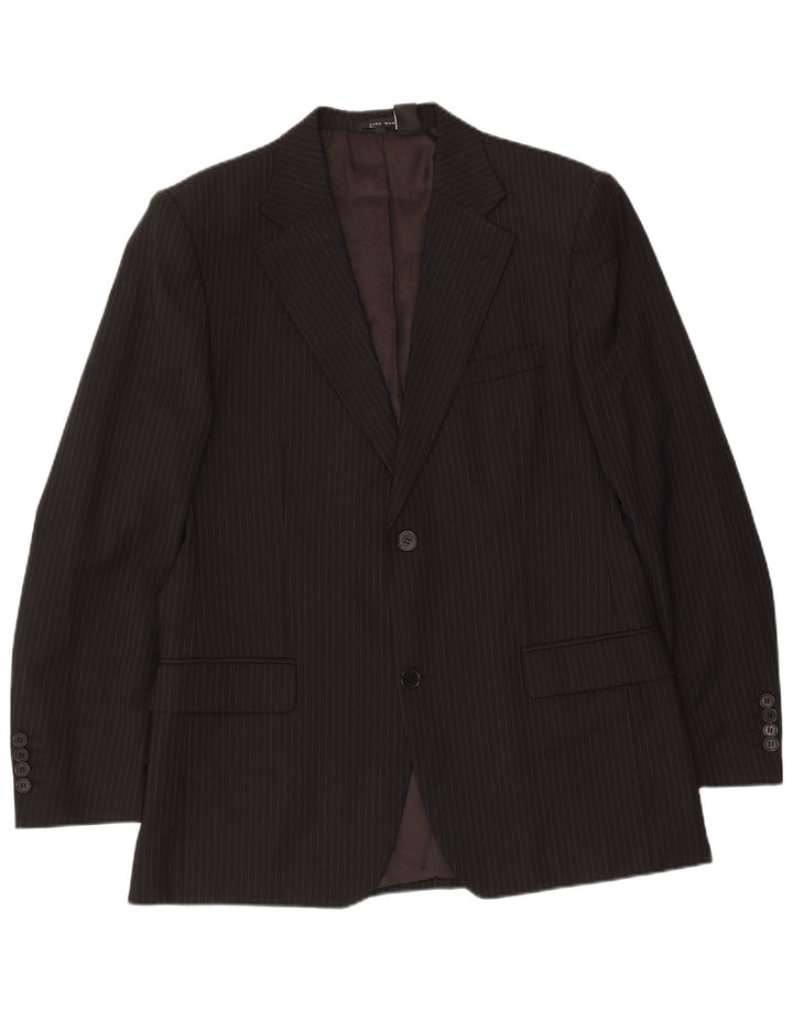 ZARA Veste blazer à 2 boutons pour homme EU 50 en laine à fines rayures noires moyennes