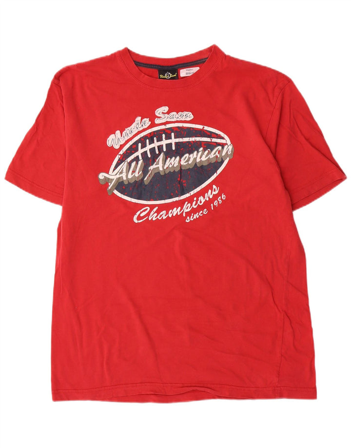 Oncle Sam T-shirt graphique pour homme en coton rouge moyen