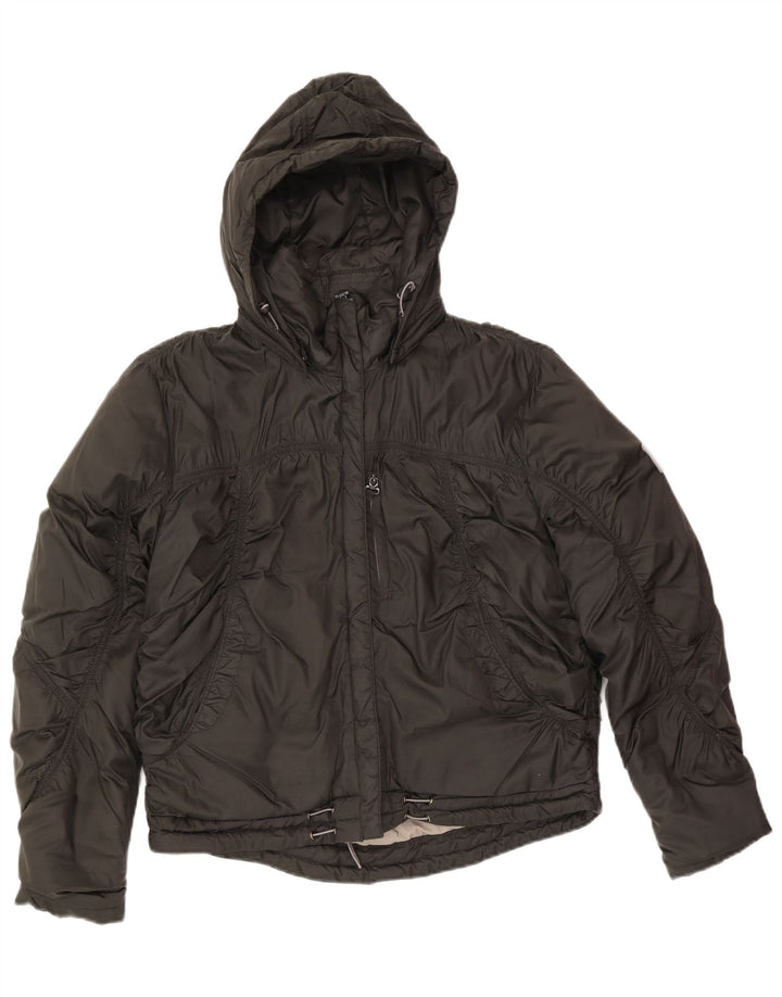 veste rembourrée à capuche femme vintage UK 16 Grand polyester noir