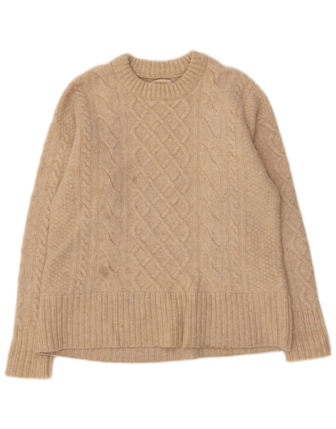 Barbour Pull à col rond pour femme UK 10 Petite laine beige