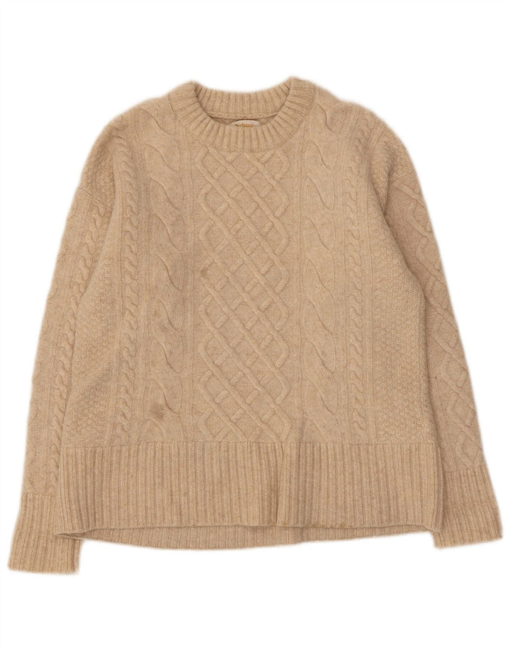 Barbour Pull à col rond pour femme UK 10 Petite laine beige