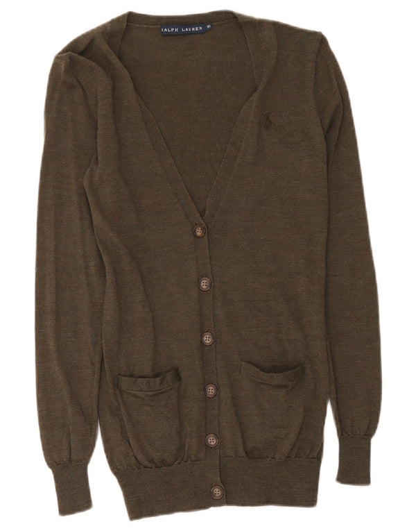 Ralph Lauren Pull Cardigan Femme UK 4 XS Vert Laine Mérinos