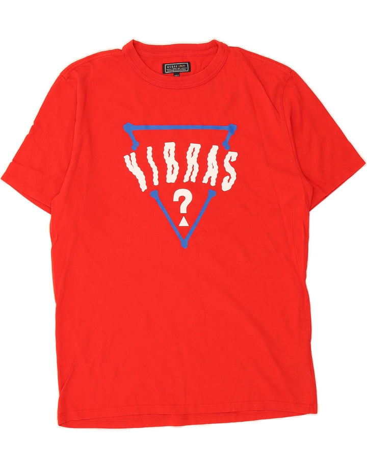GUESS Mens Graphic T-Shirt Top Small Red Cotton Vintage Guess and Second-Hand Guess from Messina Hembry 