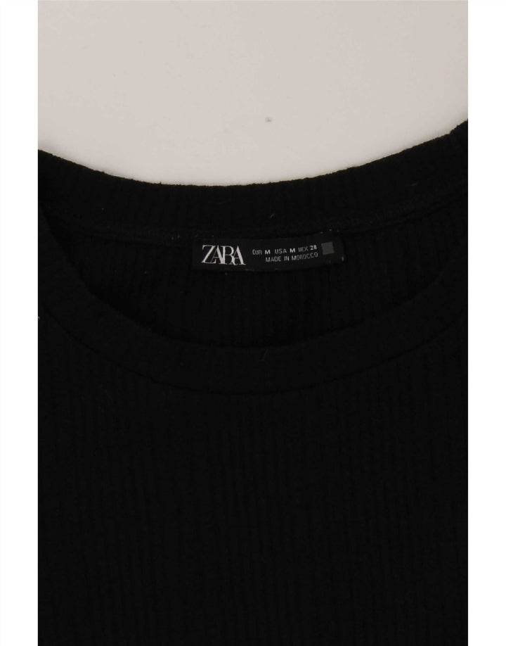 Zara Womens Crop Top Manches Longues UK 12 Moyen Noir