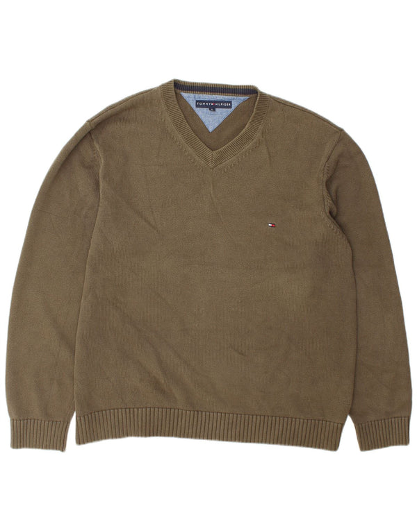 Tommy Hilfiger Pull col V Homme XL Kaki Coton