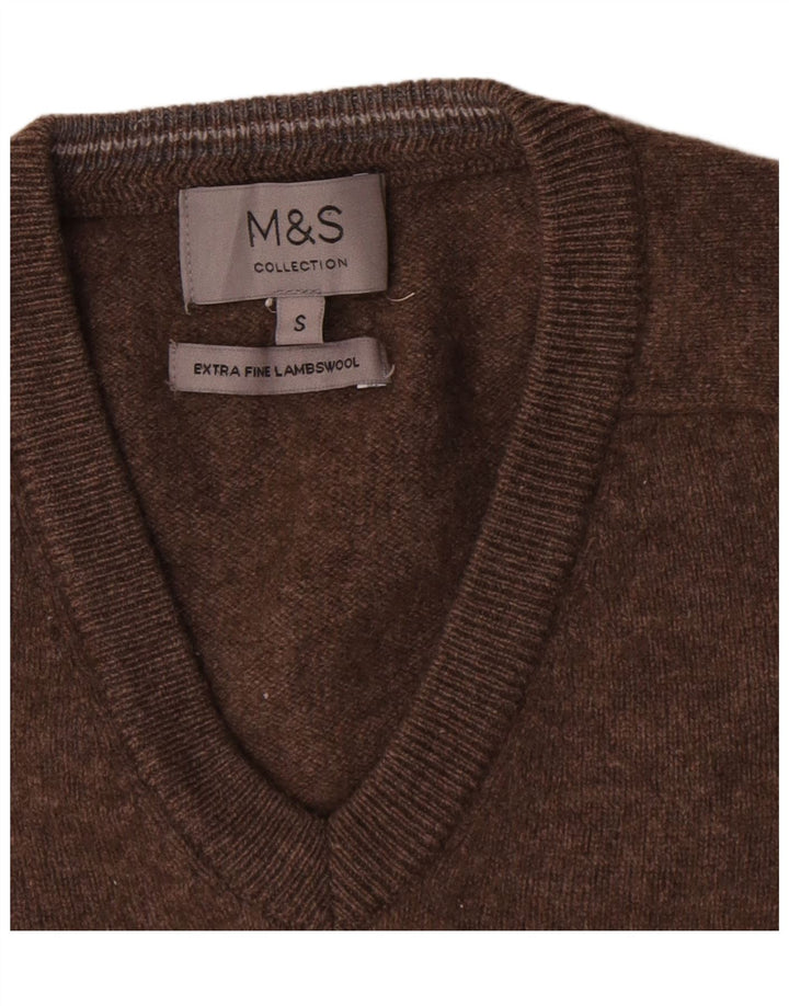Marks & Spencer Pull col V pour homme en laine d'agneau Marron Taille S
