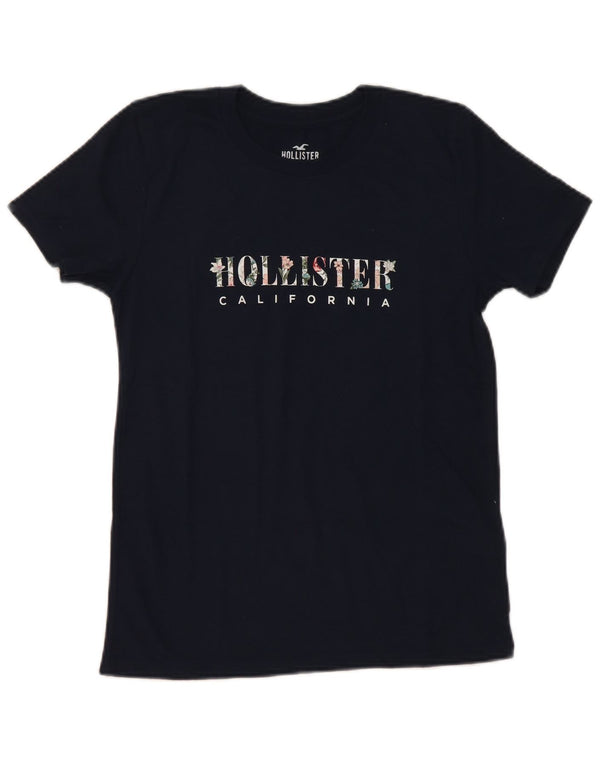 Hollister T-shirt graphique pour femme UK 10 Small Bleu marine Coton