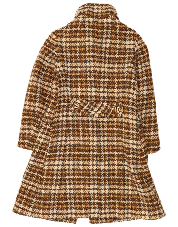 vintage Womens Overcoat UK 8 Petite laine à chevrons bruns