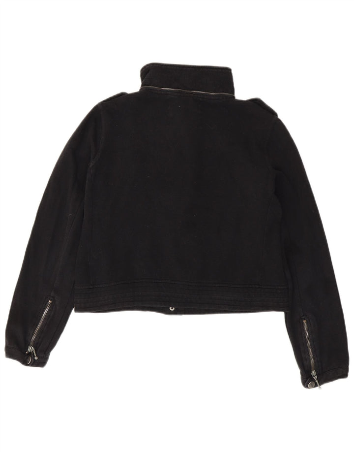 Hurley Womens Crop Military Bomber Jacket UK 14 Moyen Noir Coton