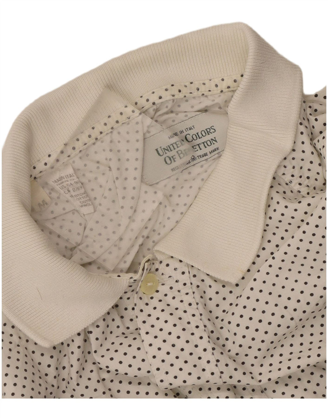 Benetton Chemise Pull à Manches Courtes Homme Blanc Moyen Coton Tacheté