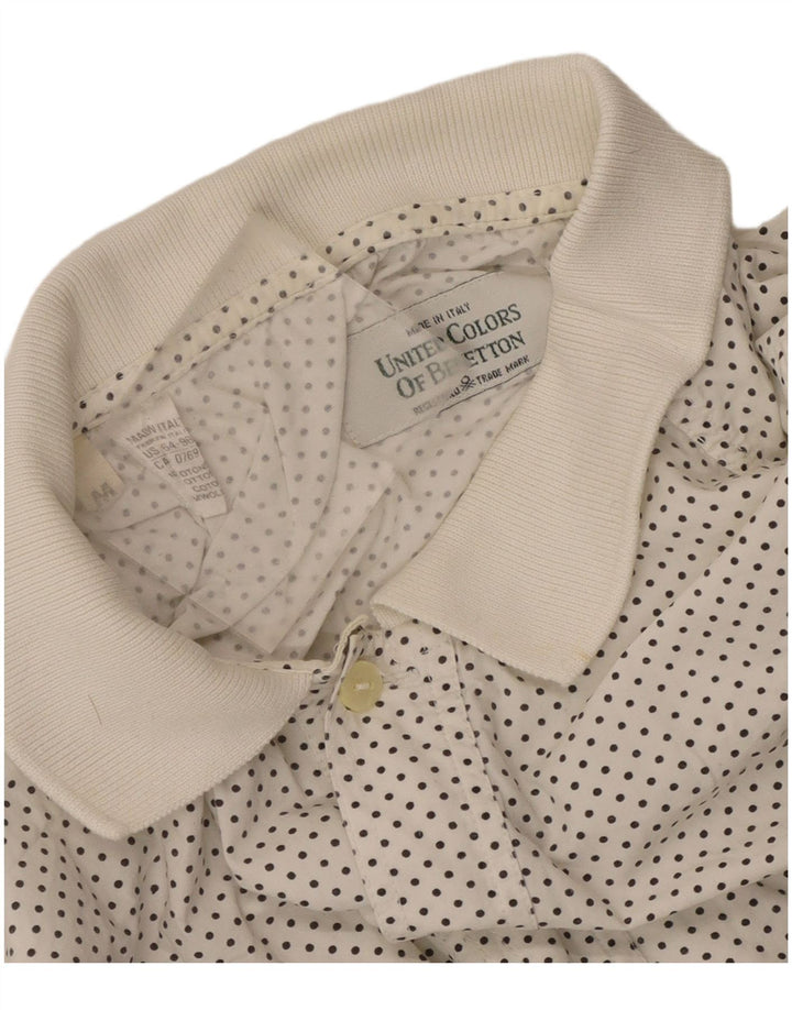 Benetton Chemise Pull à Manches Courtes Homme Blanc Moyen Coton Tacheté