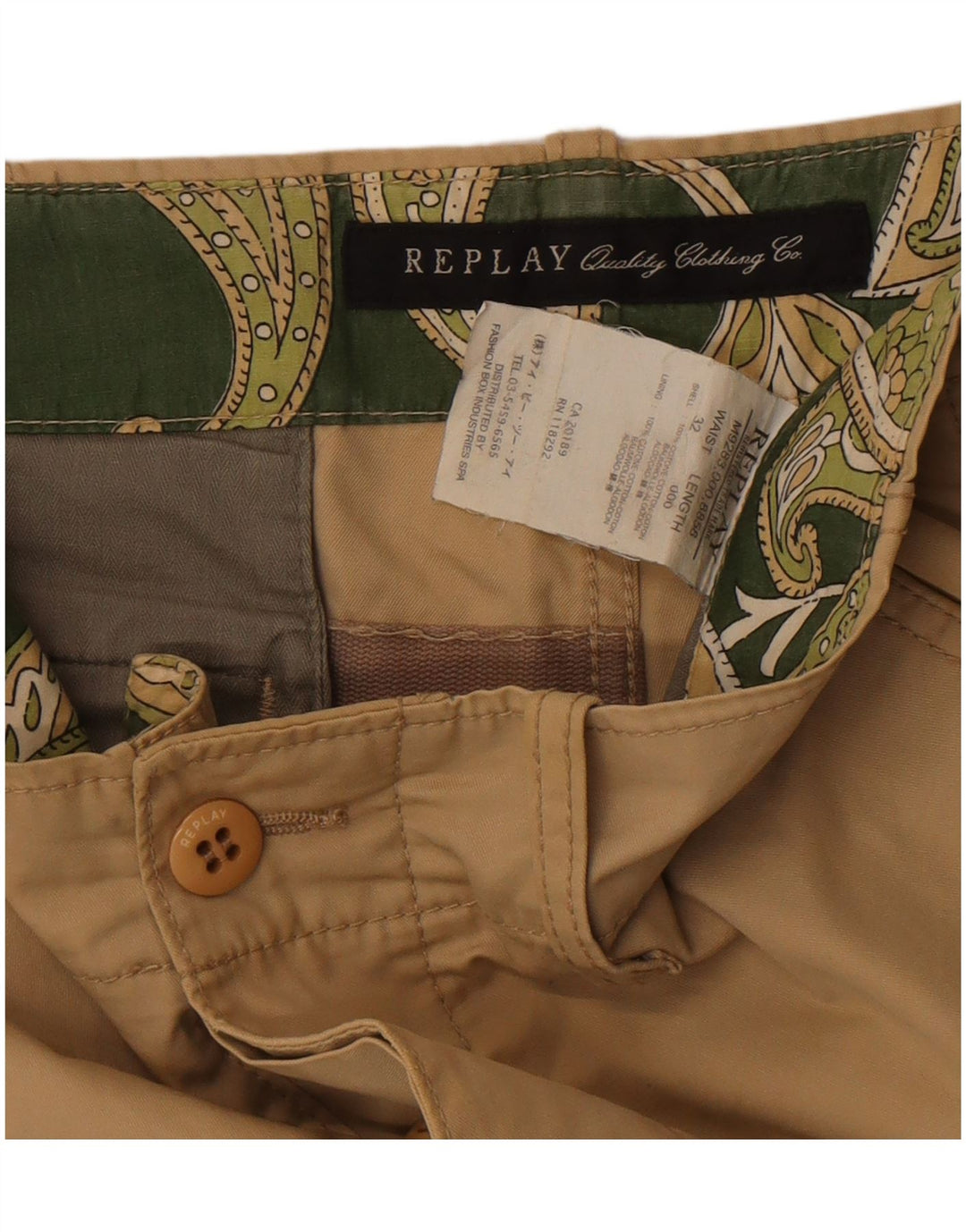 Replay Short Cargo Homme W32 Coton Beige Moyen