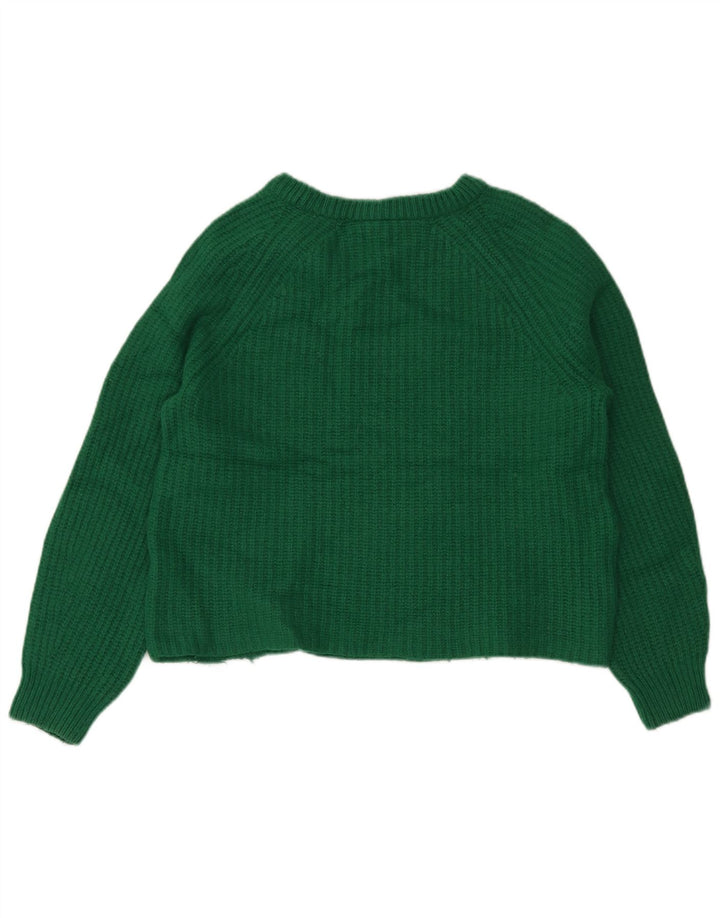 BARBOUR Pull court à col bateau pour femme UK 12 en laine vert moyen