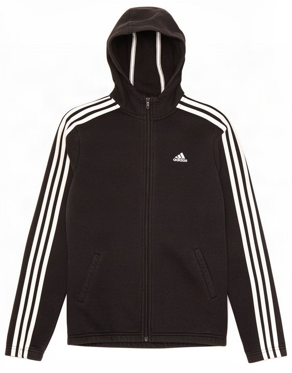 Adidas Boys Zip Hoodie Sweater 13-14 Years Black Cotton