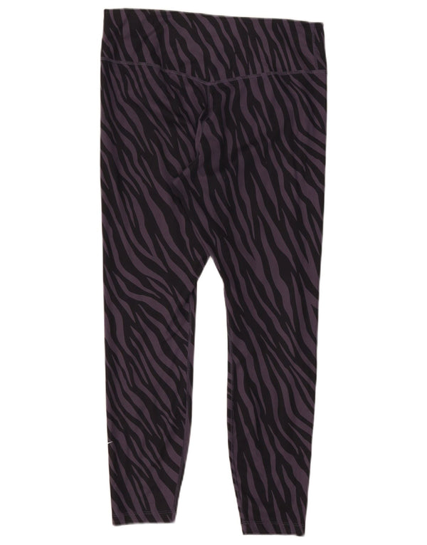 Nike Womens Dri Fit Crop Leggings UK 14 Large  Purple Animal Print